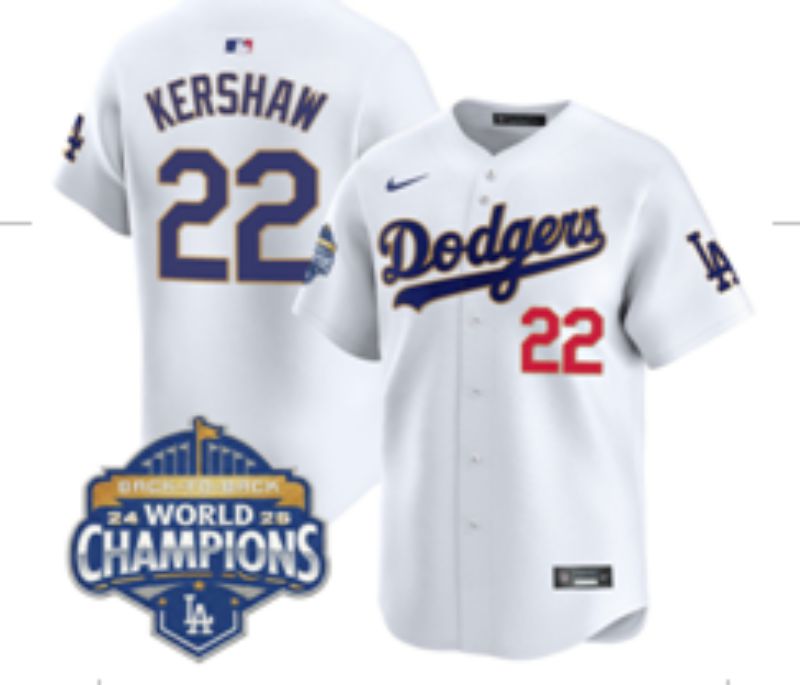 Men Nike 2026 Los Angeles Dodgers #22 Kershaw White Game MLB Jersey 07